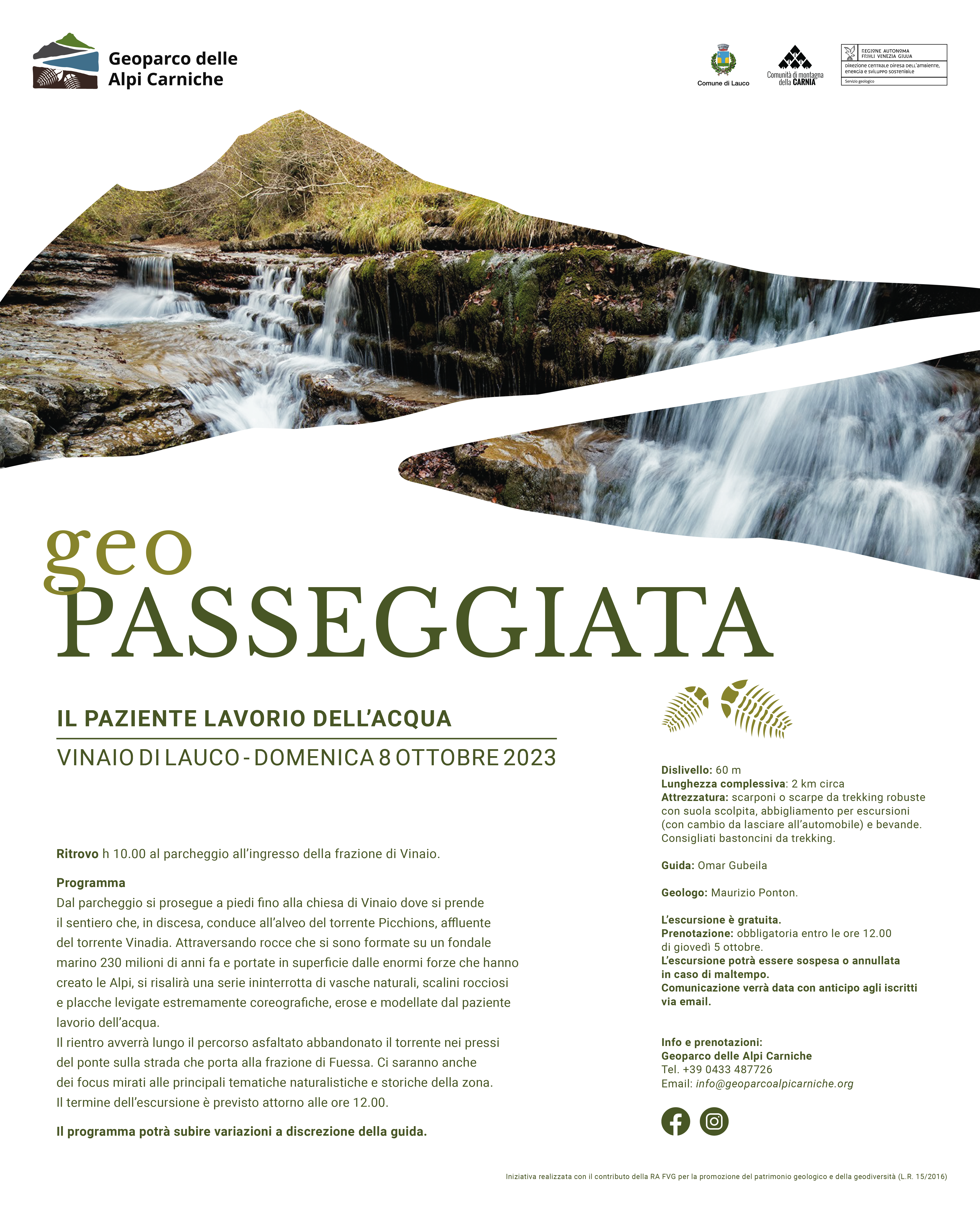 Geopasseggiata lungo all'alveo del torrente Pichions, affluente del  torrente Vinadia - Lauco, 8 ottobre 2023 - Geoparco Alpi Carniche